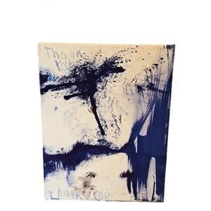 Hand Crafted Thank You Painting Blue Floral Art 8 x 10